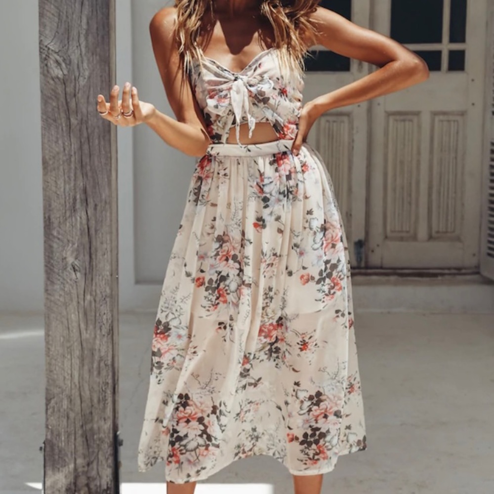 Pink Floral MIDI Dress